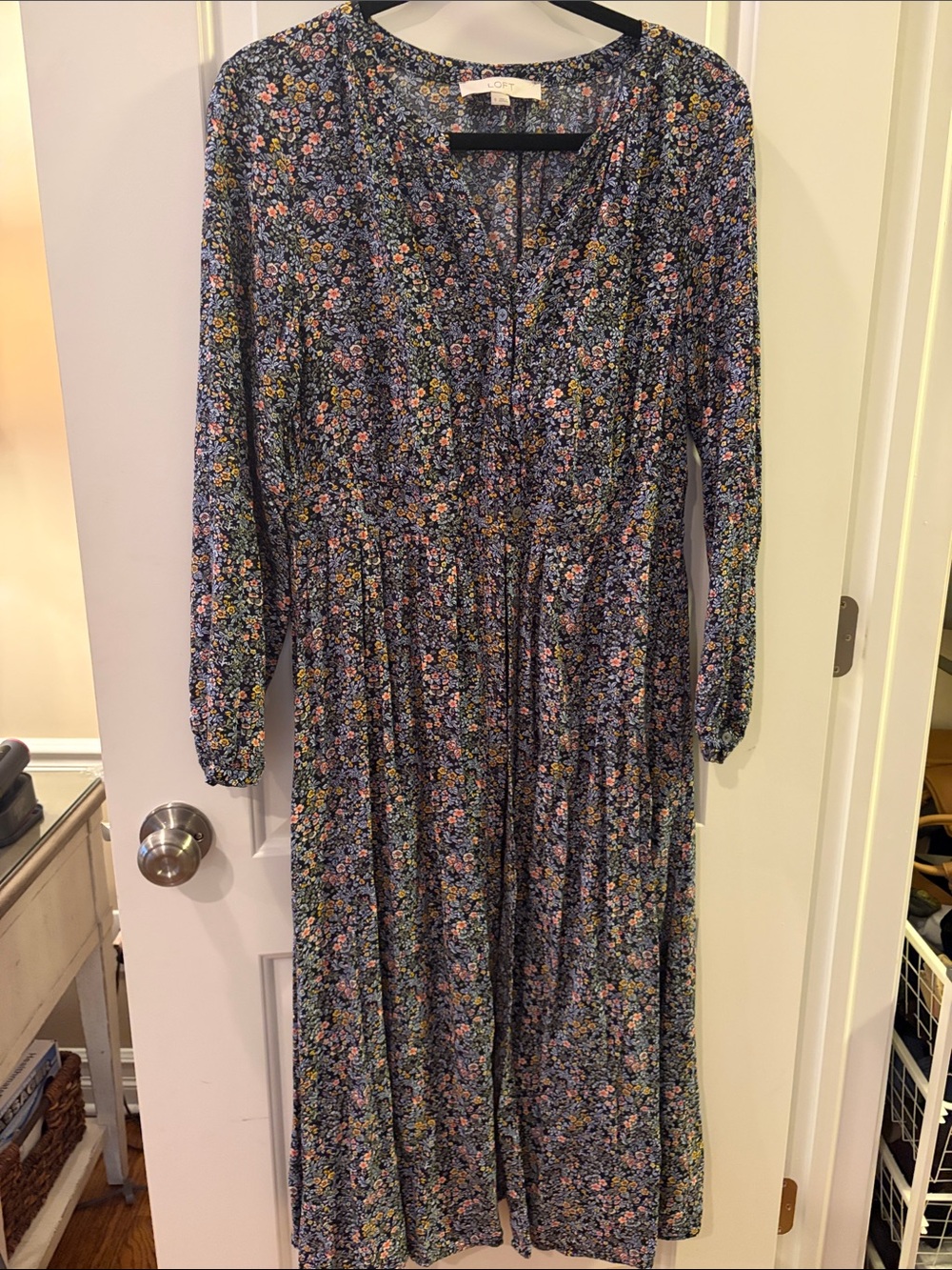 LOFT Navy Floral Long-Sleeve Maxi Dress